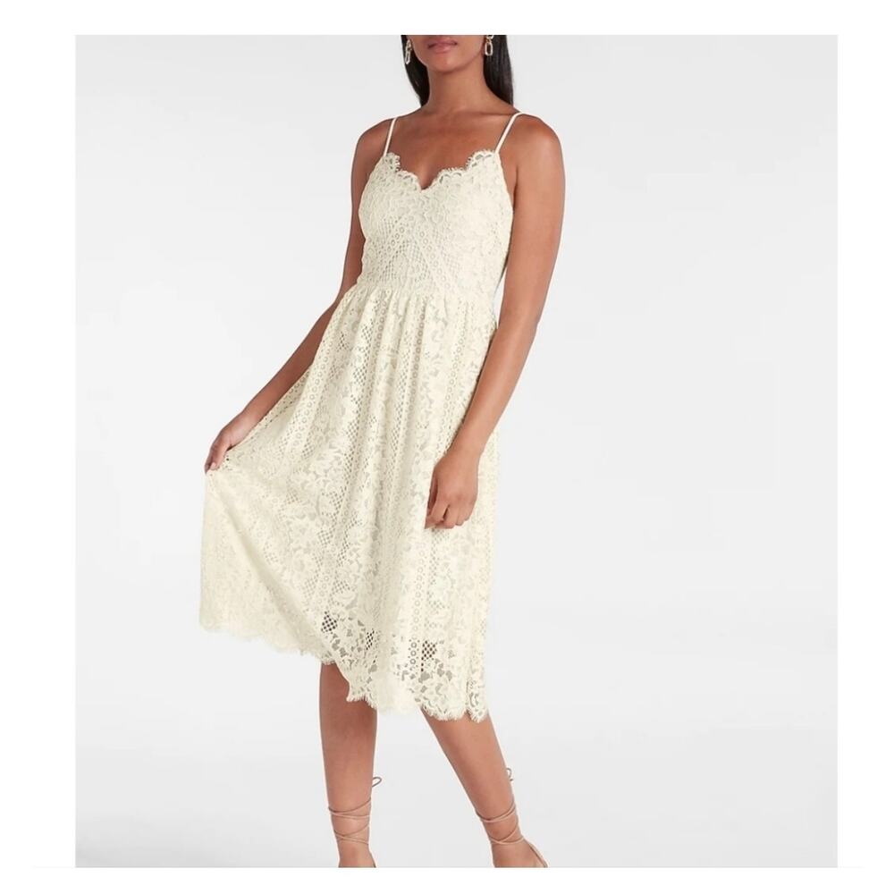 Express Cream Lace Sleeveless V-Neck Midi Dress Size M